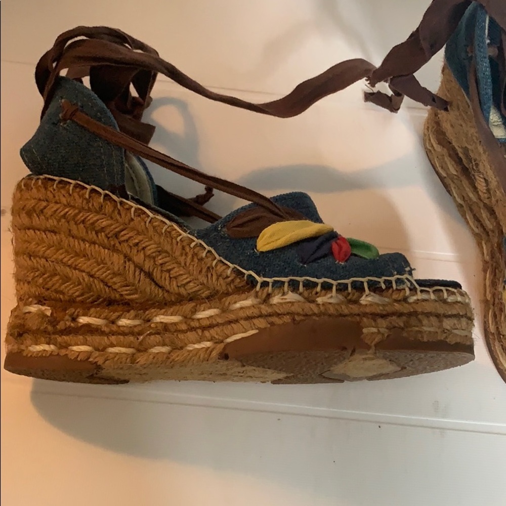Vintage 70s Platform Espadrille Sandals Wrap Sandals Lace Up Sandal Size 5 1/2 - Picture 3 of 8